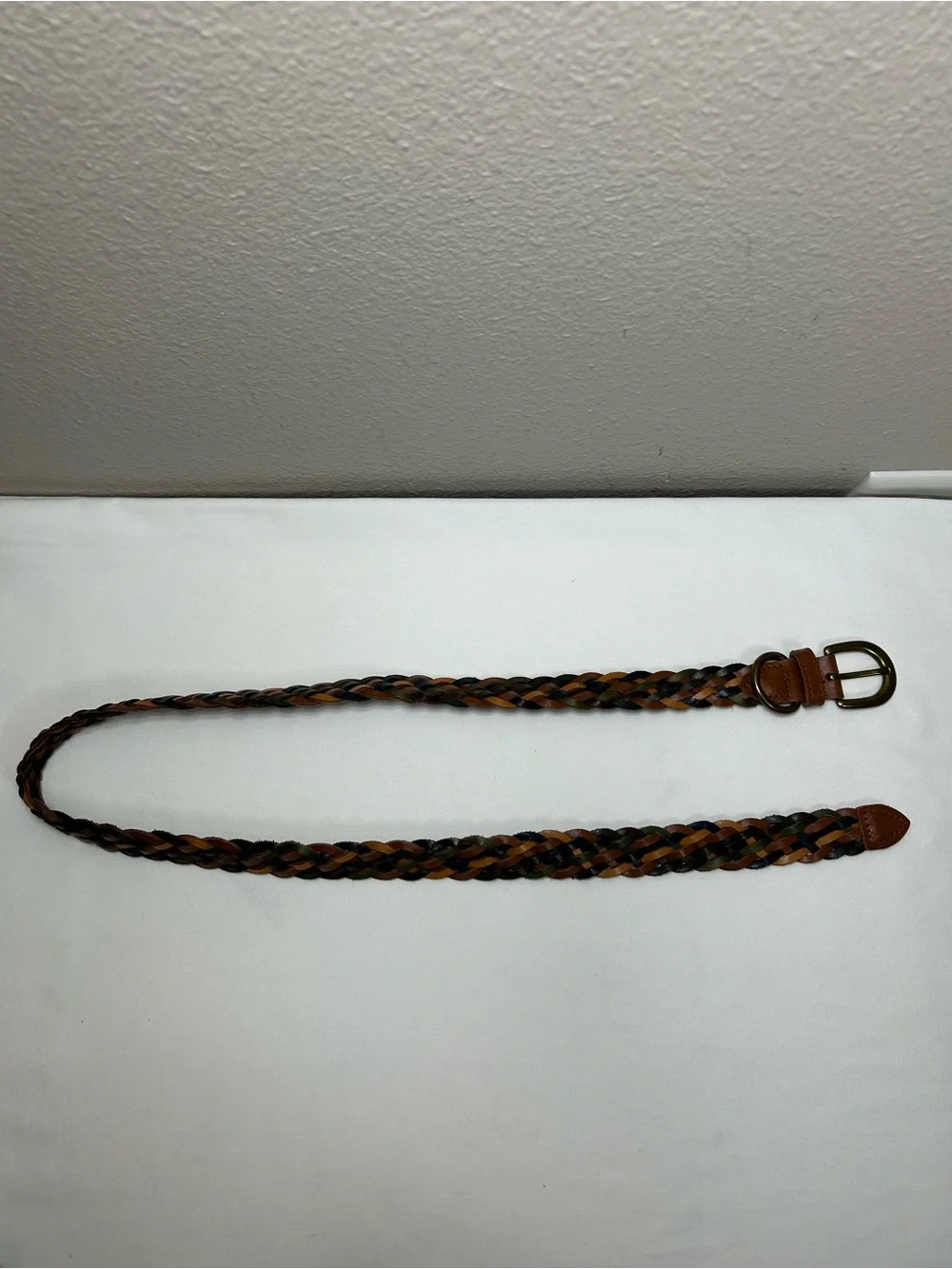 Braided Earthy Bohemian‎ Brass Buckle Adjustable No Holes Woven Leather Belt M-L